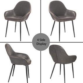 img 1 attached to 🪑 Set of 2 Mid-Century Dining Chairs with Armrests, Leatherette Seats, Metal Legs - Grey Finish, Ideal for Living Room, Bedroom, Kitchen - Modern Furniture by Glitzhome