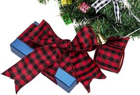 img 1 attached to Red and Black Buffalo Plaid Ribbon with Wired Edge - Gingham Ribbon for Christmas Decorations, Bows, Crafts - 10 Yards by 2.48 Inches (Style 4)