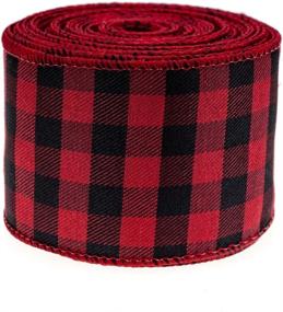 img 2 attached to Red and Black Buffalo Plaid Ribbon with Wired Edge - Gingham Ribbon for Christmas Decorations, Bows, Crafts - 10 Yards by 2.48 Inches (Style 4)