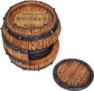 5-piece whiskey bourbon barrel drink coasters - unique bar decor & accessories - beer & whiskey glass coaster set - home decorations for dining room or home bar - modern coasters with holder for man cave logo