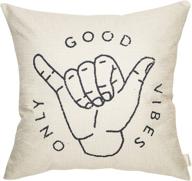 fahrendom aloha hand gesture cotton linen decorative throw pillow case with motivational words for sofa couch, 18 x 18 inches - good vibes only hang hand symbol logo