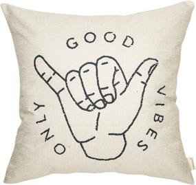 img 3 attached to Fahrendom Aloha Hand Gesture Cotton Linen Decorative Throw Pillow Case with Motivational Words for Sofa Couch, 18 x 18 Inches - Good Vibes Only Hang Hand Symbol