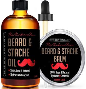 img 4 attached to 🏻 Premium Beard Care Set: Beard Oil and Balm Kit for Taming, Conditioning, and Moisturizing Facial Hair - Pure Body Naturals, 2 fl oz Oil & Balm