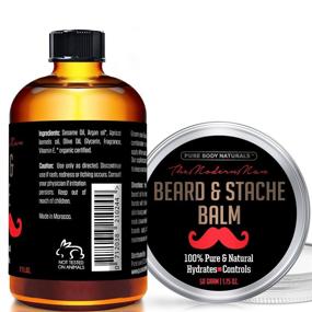 img 2 attached to 🏻 Premium Beard Care Set: Beard Oil and Balm Kit for Taming, Conditioning, and Moisturizing Facial Hair - Pure Body Naturals, 2 fl oz Oil & Balm