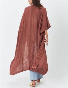 img 3 attached to Bsubseach Embroidered Kimono Beach Cover Up with Half Sleeves and Open Front for Women
