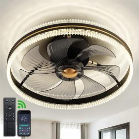 img 4 attached to DIDER 20'' Flush Mount Smart Ceiling Fan with Lights Remote Control - Modern Black Bladeless Low Profile Ceiling Fan for Kitchen, Bedroom, and Office - APP Control & Indoor Fan Efficiency