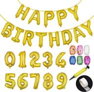 🎈 2 pack 16" gold happy birthday & 0-9 number foil balloons - event supplies party wedding birthday graduation baby shower anniversary home decorations banner backdrop door shiny ribbons plastic pump set logo