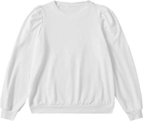 img 4 attached to 👚 ROMWE Women's Solid Sweatshirt Pullover with Casual Puff Long Sleeve and Crewneck