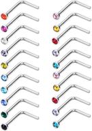 📦 pack of 20 l shaped nose studs | 20 gauge stainless steel nose piercing jewelry | l bend shape rings in assorted colors логотип