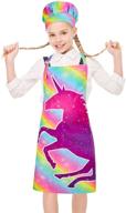 👨 mhjy kids apron chef hat set: adjustable cooking kitchen apron for boys & girls with pockets logo