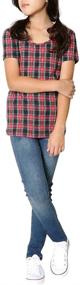 img 1 attached to ToBeInStyle Girls Shirred Sleeve Plaid Detail Girls' Clothing and Tops, Tees & Blouses