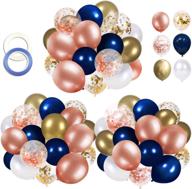 🎈 68-pack 12-inch navy blue rose gold confetti latex balloons with 65 feet balloon ribbon - ideal for birthday party, wedding, graduation, bridal shower decorations логотип