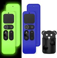 📱 [2 pack] glowing protective case for apple tv siri remote 4k, 4th/5th gen - anti slip silicone cover with holder, blue & green logo