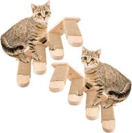 🐈 apipi 2 pack wall mounted cat steps: solid oak climbing shelves & scratching posts - perfect perch platform for cat condos and houses logo