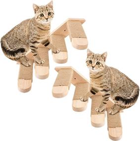 img 4 attached to 🐈 Apipi 2 Pack Wall Mounted Cat Steps: Solid Oak Climbing Shelves & Scratching Posts - Perfect Perch Platform for Cat Condos and Houses