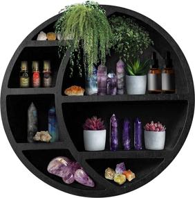 img 4 attached to 🌙 Nimpro Wooden Floating Moon Shelf Wall Decor - Boho Hanging Display Shelf for Bedroom, Dorm, Nursery - Easy Mount Storage for Crystals & Essential Oils - 14 x 14 x 3.5 (Black)