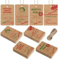 🎅 outus 120 count christmas kraft paper tags, santa claus design, natural labels with twine rope, xmas hang labels for holiday supplies - 66 feet rope included logo