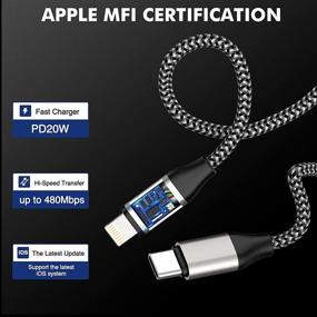 img 1 attached to Сертифицированный кабель для iPhone с портом USB C к Lightning, 2 шт 3футовых и 5футовый кабель для быстрой зарядки и синхронизации данных с прочным нейлоновым оплетением, совместимый с iPhone 12/Mini/11/11 Pro/X/XS/XR/XS Max/8/8 Plus/SE и другими устройствами.