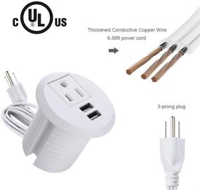 img 3 attached to 💡 2-inch Hole Desktop Power Grommet Outlet with 2 USB Charging Ports and 6.5ft Extension Cord, Ideal for Computer, Table, Kitchen, Office, and Home Use