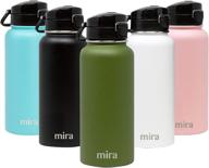 🌿 mira 32 oz stainless steel water bottle - hydro vacuum insulated metal thermos flask | keeps cold 24 hours, hot 12 hours | bpa-free one-touch spout lid cap | olive green logo