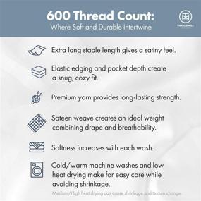 img 2 attached to ✨ Threadmill Luxury 600 TC 100% Cotton Queen Size Sheets - Premium Soft Sateen Weave Hotel White Sheet Set with Elasticized Deep Pocket