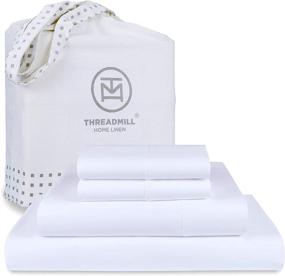 img 4 attached to ✨ Threadmill Luxury 600 TC 100% Cotton Queen Size Sheets - Premium Soft Sateen Weave Hotel White Sheet Set with Elasticized Deep Pocket