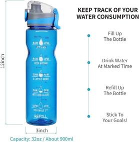 img 2 attached to 💧 Auing 32oz/900ml Leakproof Large Water Bottle With Motivational Time Marker, Durable BPA Free Tritan Water Jug Ideal for Fitness Gym and Outdoor Sports (Blue)