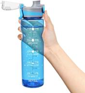 💧 auing 32oz/900ml leakproof large water bottle with motivational time marker, durable bpa free tritan water jug ideal for fitness gym and outdoor sports (blue) logo