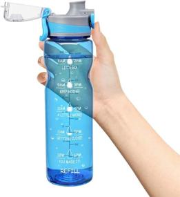 img 4 attached to 💧 Auing 32oz/900ml Leakproof Large Water Bottle With Motivational Time Marker, Durable BPA Free Tritan Water Jug Ideal for Fitness Gym and Outdoor Sports (Blue)