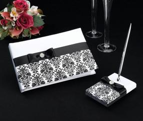 img 3 attached to Elegant Lillian Rose Black and White 📔 Damask Wedding Guest Book Pen Set - GB735 BD