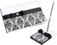 elegant lillian rose black and white 📔 damask wedding guest book pen set - gb735 bd logo