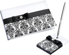 img 4 attached to Elegant Lillian Rose Black and White 📔 Damask Wedding Guest Book Pen Set - GB735 BD