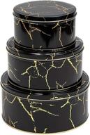 🖤 stylish juvale black marble metal tins with lids - premium kitchen canisters (set of 3 sizes, 3 pack) логотип