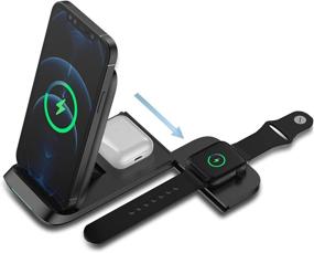 img 4 attached to 🔌 Foldable 3 in 1 Wireless Charger Station - Fast Charging for Airpods, Apple Watch, iPhone 12/11/Pro/XS/XR/X, Samsung - No AC Adapter