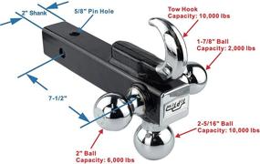 img 1 attached to TOPTOW 64180L Trailer Receiver Hitch Triple Ball Mount with Hook | 2" Receiver | Chrome Balls | 2" Shank | 5/8" Lock Included