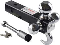 toptow 64180l trailer receiver hitch triple ball mount with hook | 2" receiver | chrome balls | 2" shank | 5/8" lock included logo