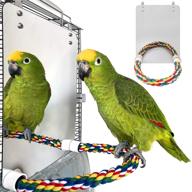 🐦 bwogue 7 inch bird mirror with rope perch - cockatiel mirror bird cage toy swing for parakeet, cockatoo, conure, lovebirds, finch, canaries logo