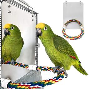 img 4 attached to 🐦 BWOGUE 7 Inch Bird Mirror with Rope Perch - Cockatiel Mirror Bird Cage Toy Swing for Parakeet, Cockatoo, Conure, Lovebirds, Finch, Canaries