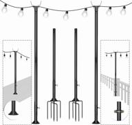 🌞 plamvell 9ft enhanced stainless steel light pole for string lights - adjustable stand for led solar bulbs string lights, outdoor patio xmas decoration accessory (black, 2) логотип