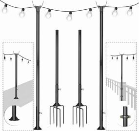 img 4 attached to 🌞 Plamvell 9ft Enhanced Stainless Steel Light Pole for String Lights - Adjustable Stand for LED Solar Bulbs String Lights, Outdoor Patio Xmas Decoration Accessory (Black, 2)