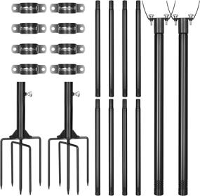 img 2 attached to 🌞 Plamvell 9ft Enhanced Stainless Steel Light Pole for String Lights - Adjustable Stand for LED Solar Bulbs String Lights, Outdoor Patio Xmas Decoration Accessory (Black, 2)