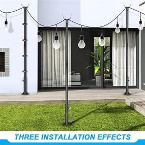 img 3 attached to 🌞 Plamvell 9ft Enhanced Stainless Steel Light Pole for String Lights - Adjustable Stand for LED Solar Bulbs String Lights, Outdoor Patio Xmas Decoration Accessory (Black, 2)