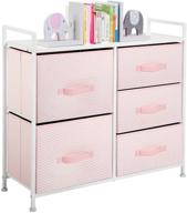 🛋️ mdesign storage dresser furniture unit - large pink/white 5 drawer chest for bedroom, office, living room, and closet - removable fabric bins логотип