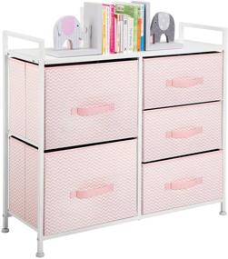 img 4 attached to 🛋️ mDesign Storage Dresser Furniture Unit - Large Pink/White 5 Drawer Chest for Bedroom, Office, Living Room, and Closet - Removable Fabric Bins