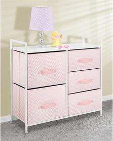 img 2 attached to 🛋️ mDesign Storage Dresser Furniture Unit - Large Pink/White 5 Drawer Chest for Bedroom, Office, Living Room, and Closet - Removable Fabric Bins