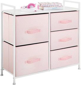 img 1 attached to 🛋️ mDesign Storage Dresser Furniture Unit - Large Pink/White 5 Drawer Chest for Bedroom, Office, Living Room, and Closet - Removable Fabric Bins