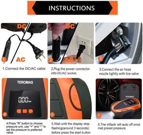 img 1 attached to 🔵 Portable TEROMAS Tire Inflator Air Compressor, DC/AC Air Pump for Car Tires 12V DC & Home Inflatables 110V AC, Digital Electric Tire Pump with Pressure Gauge (Orange)