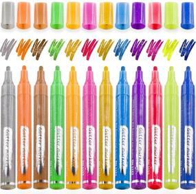 img 4 attached to 🎨 Sunshilor Glitter Paint Marker Pens - Medium Tip Gel Glitter Pens for Fabric, Canvas, Wood, Card Making, Poster, Bullet Journaling, Painting - Set of 12 Acrylic Glitter Paint Pens