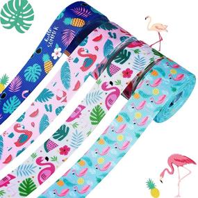 img 4 attached to Hawaiian Party Ribbon Set: Flamingo, Tropical, Palm Leaves, Pineapple Flower Wired Edge Ribbon – Perfect for Festive Decor, Fall Crafts, and DIY Sewing Supplies