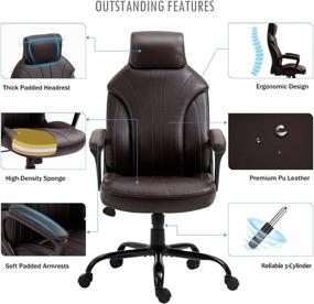 img 2 attached to 🪑 Newnno High Back Office Chair with PU Leather Lumbar Support and Swivel Wheels - Executive and Managerial Computer Chair for Home Office, Desk Chairs with Padded Armrests (Brown-2)